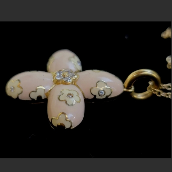 Aaron Basha 18k Gold Diamond Enamel Cross Pendant-14k Gold Pearl Necklace 20.6gm